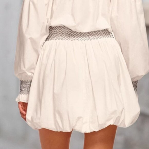 Off-Shoulder Bubble Hem Mini Dress | New Cocktail Dress w/ Long Sleeves - Picture 9 of 9